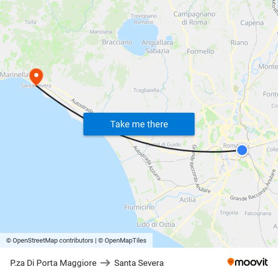 P.za Di Porta Maggiore to Santa Severa map