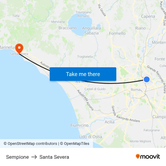 Sempione to Santa Severa map