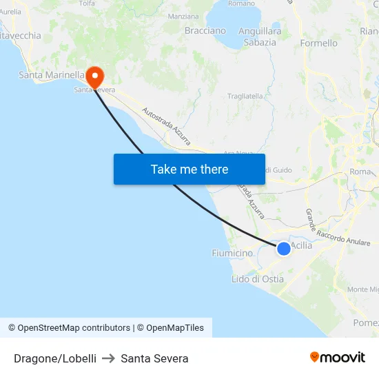 Dragone/Lobelli to Santa Severa map