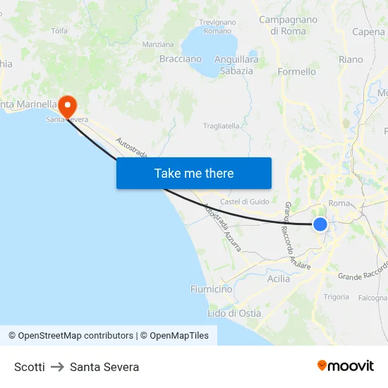 Scotti to Santa Severa map