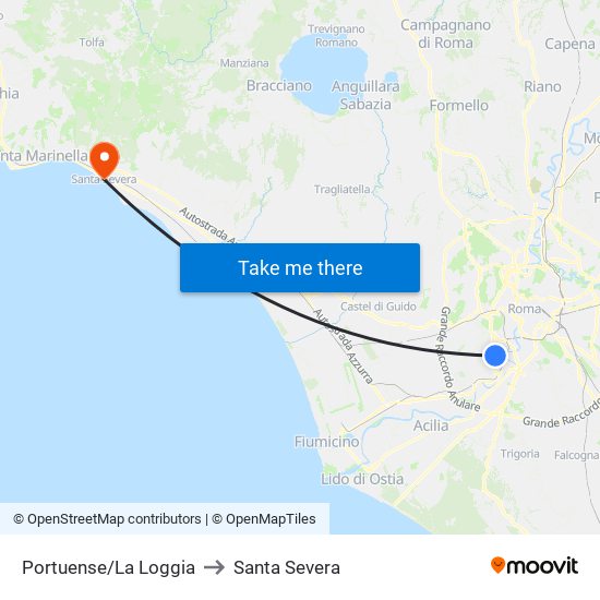 Portuense/La Loggia to Santa Severa map