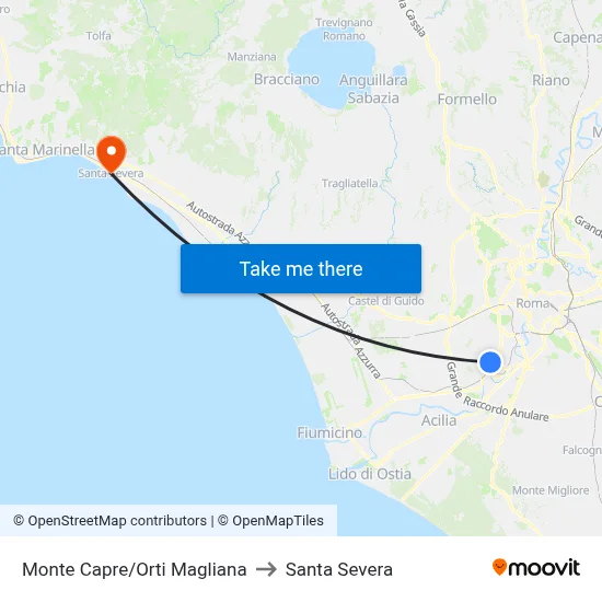 Monte Capre/Orti Magliana to Santa Severa map