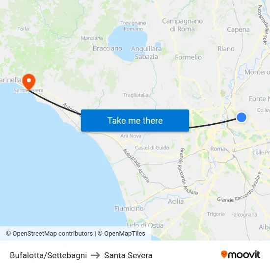 Bufalotta/Settebagni to Santa Severa map