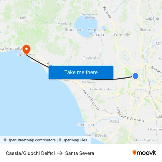Cassia/Giuochi Delfici to Santa Severa map