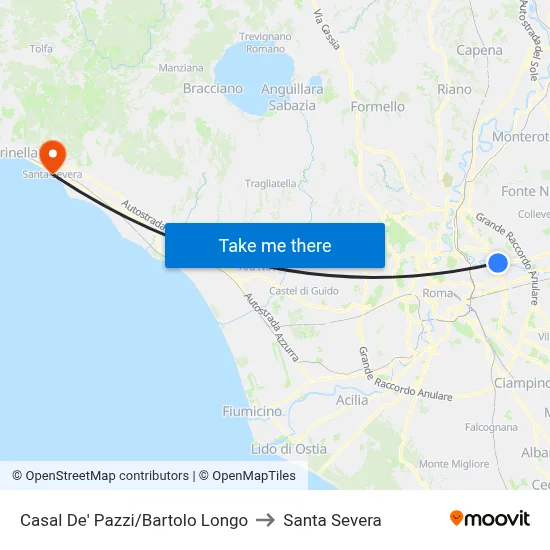 Casal De' Pazzi/Bartolo Longo to Santa Severa map