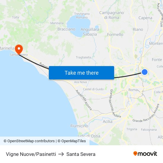 Vigne Nuove/Pasinetti to Santa Severa map