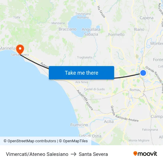 Vimercati/Ateneo Salesiano to Santa Severa map