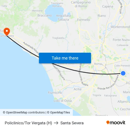 Policlinico/Tor Vergata Hospital to Santa Severa map