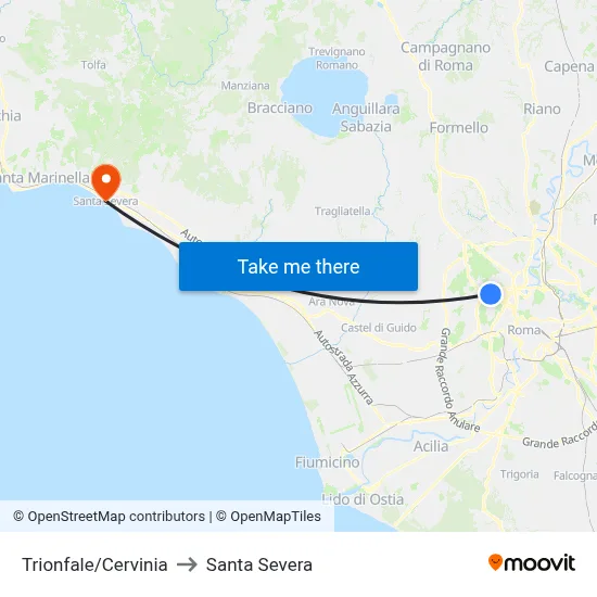 Trionfale/Cervinia to Santa Severa map