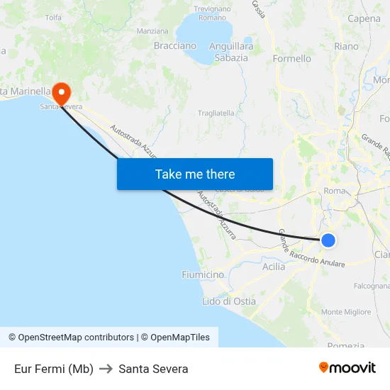 Eur Fermi (Metro B) to Santa Severa map