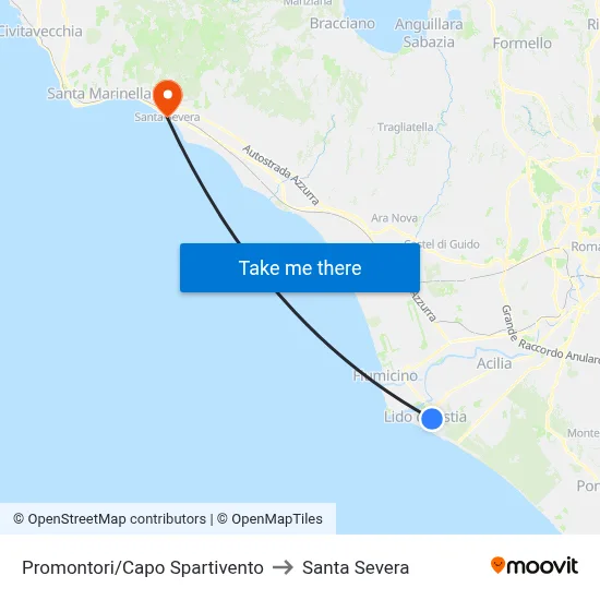 Promontori/Cape Spartivento to Santa Severa map