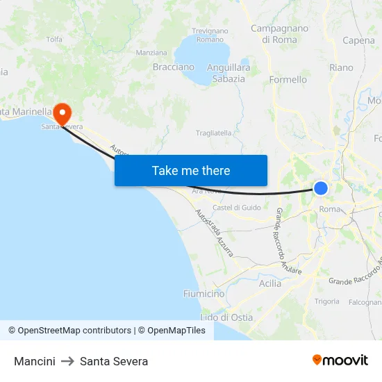 Mancini to Santa Severa map