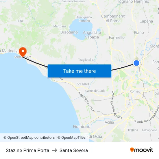 Prima Porta Station to Santa Severa map