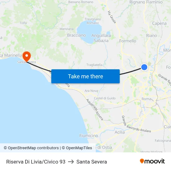 Livia Reserve/Number 93 to Santa Severa map
