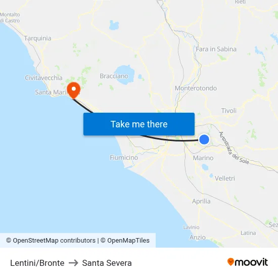Lentini/Bronte to Santa Severa map