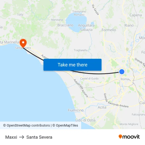 Maxxi to Santa Severa map