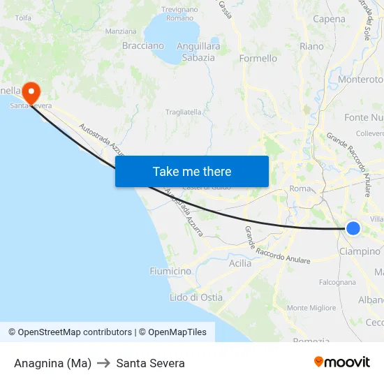 Anagnina Metro to Santa Severa map
