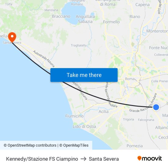 Kennedy/Stazione FS Ciampino to Santa Severa map