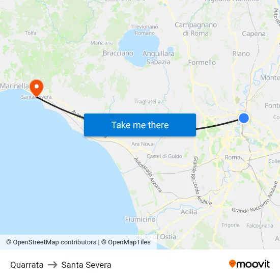 Quarrata to Santa Severa map