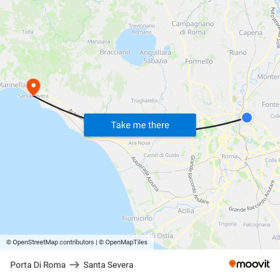 Porta Di Roma to Santa Severa map
