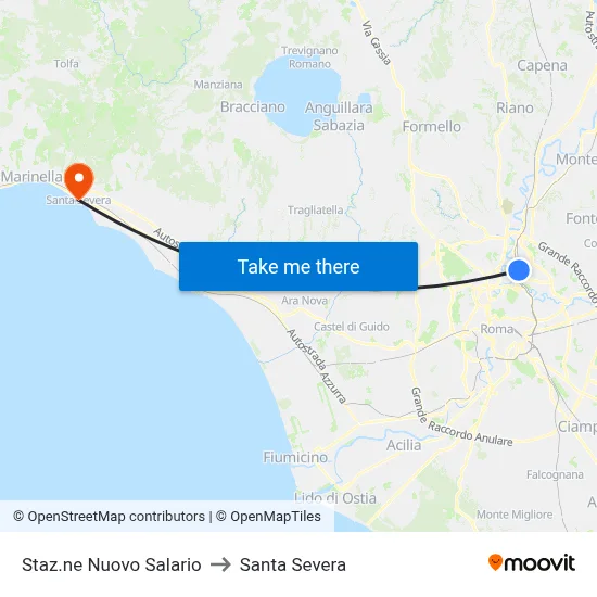 Nuovo Salario Station to Santa Severa map