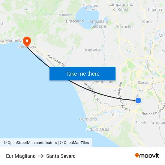 Eur Magliana to Santa Severa map