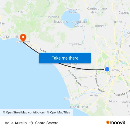 Valle Aurelia to Santa Severa map