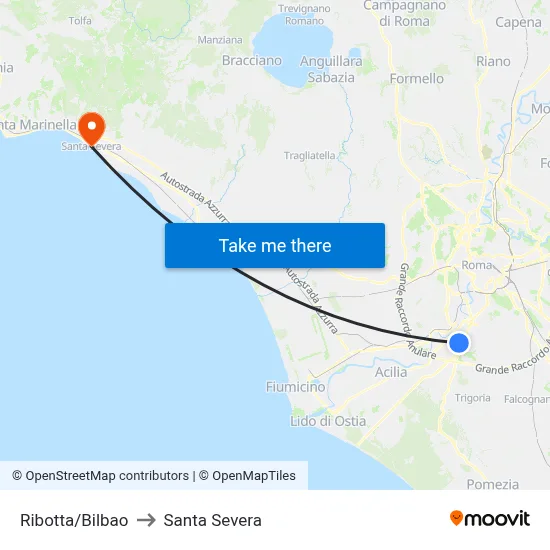 Ribotta/Bilbao to Santa Severa map