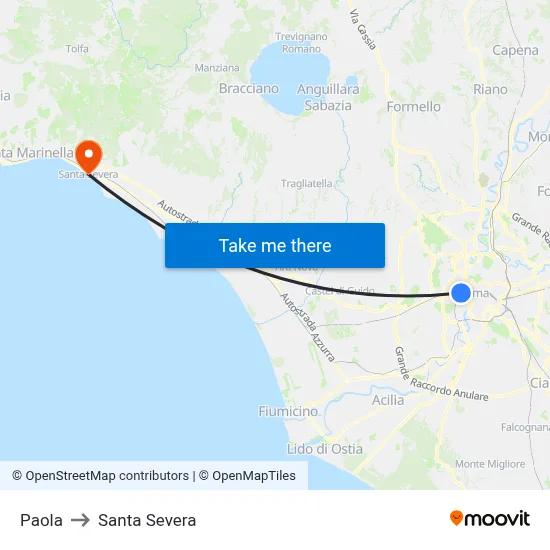 Paola to Santa Severa map