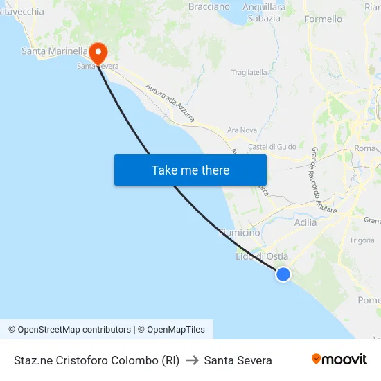 Staz.ne Cristoforo Colombo (Rl) to Santa Severa map