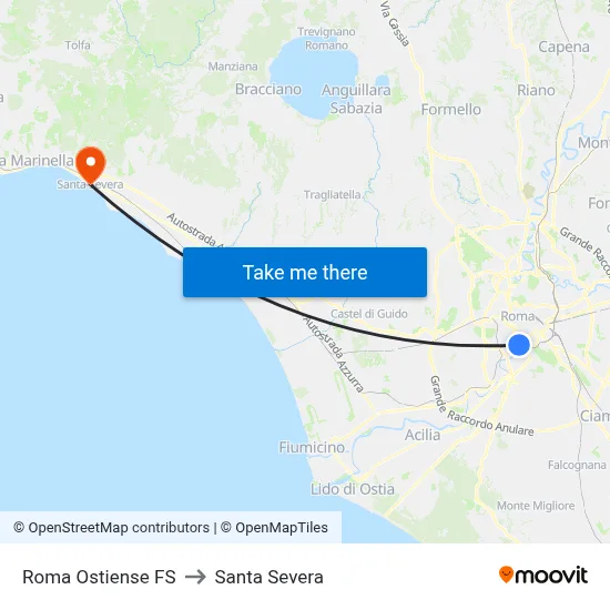 Roma Ostiense Station to Santa Severa map