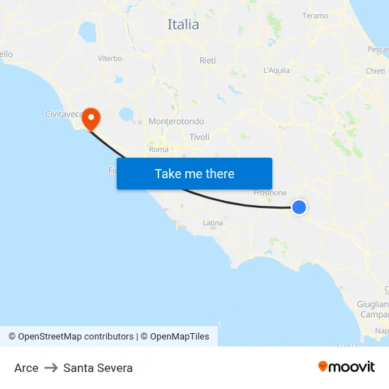 Arce to Santa Severa map
