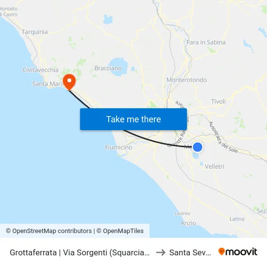 Grottaferrata | Via Sorgenti (Squarciarelli) to Santa Severa map