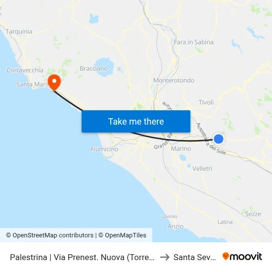 New Prenestina Street (Torresina) - Palestrina to Santa Severa map