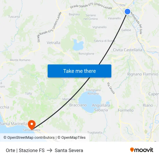 Orte Railway Station to Santa Severa map