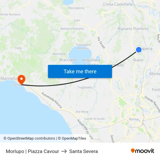 Morlupo | Piazza Cavour to Santa Severa map
