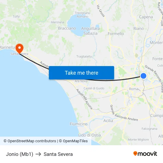 Jonio (Metro Line 1) to Santa Severa map