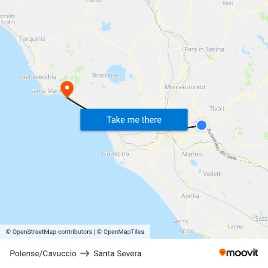Polense/Cavuccio to Santa Severa map