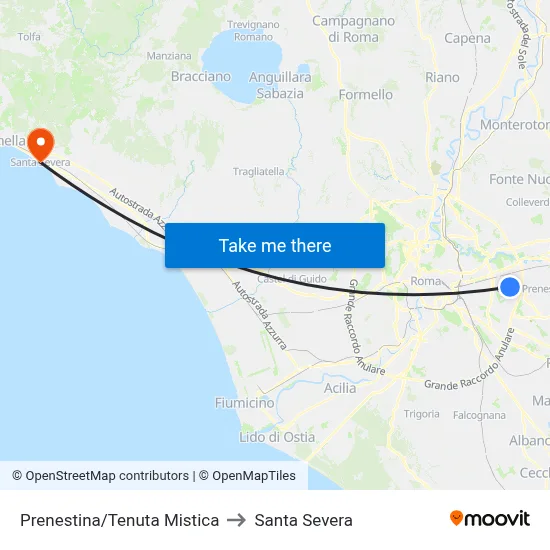 Prenestina/Tenuta Mistica to Santa Severa map