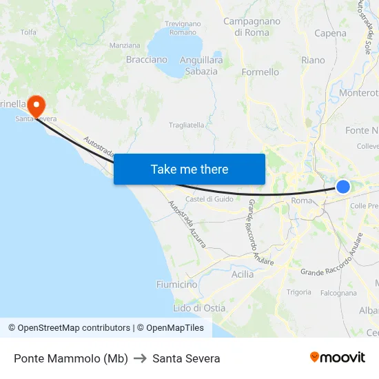 Ponte Mammolo (Metro B) to Santa Severa map