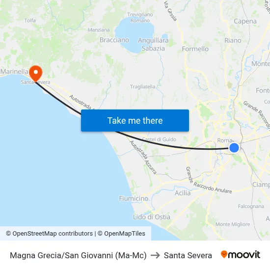 Magna Grecia/San Giovanni (Ma-Mc) to Santa Severa map