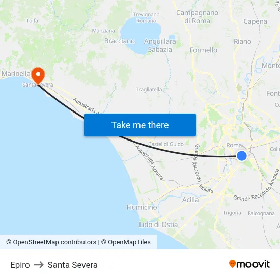 Epiro to Santa Severa map