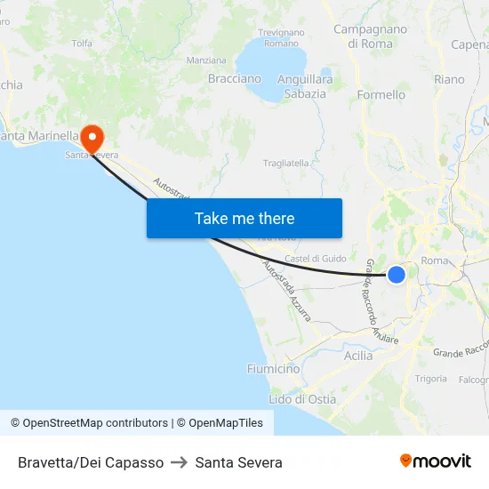 Bravetta/Dei Capasso to Santa Severa map