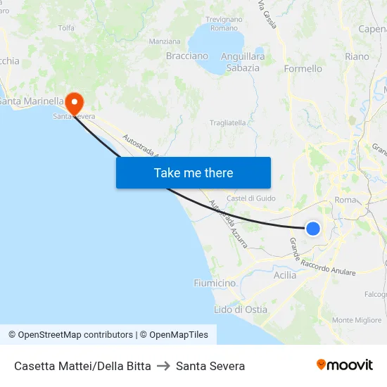 Casetta Mattei/Della Bitta to Santa Severa map