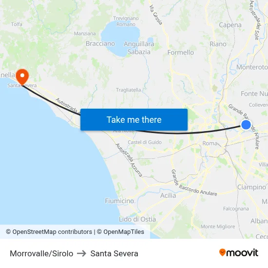 Morrovalle/Sirolo to Santa Severa map