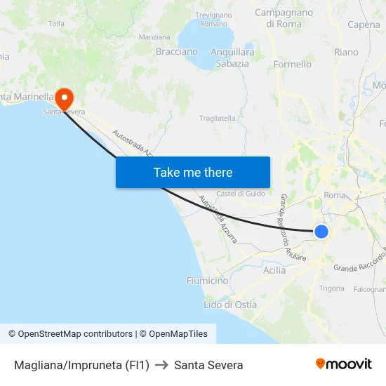 Magliana/Impruneta (Fl1) to Santa Severa map