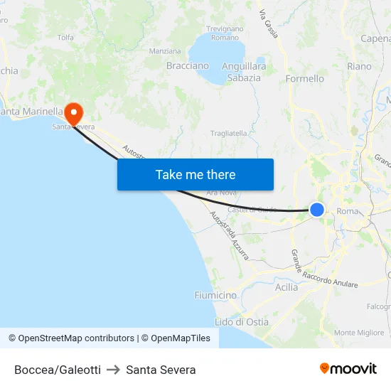 Boccea/Galeotti to Santa Severa map