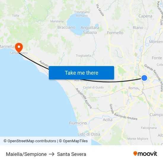 Maiella/Sempione to Santa Severa map