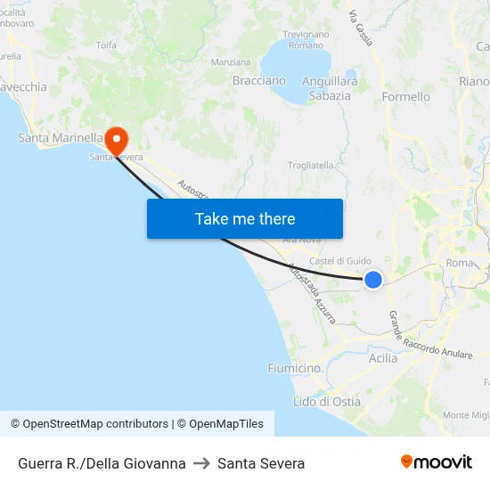 Guerra R./Della Giovanna to Santa Severa map