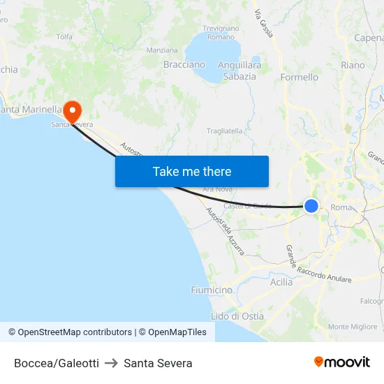 Boccea/Galeotti to Santa Severa map